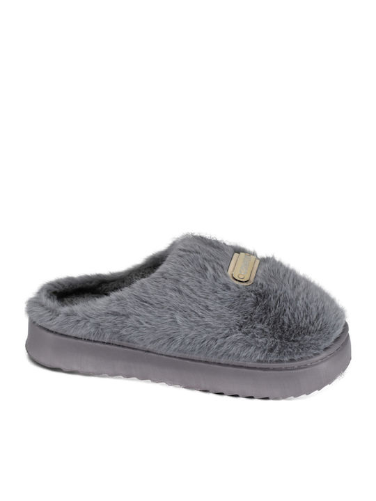 Winter Women's Slippers with Fur Gray