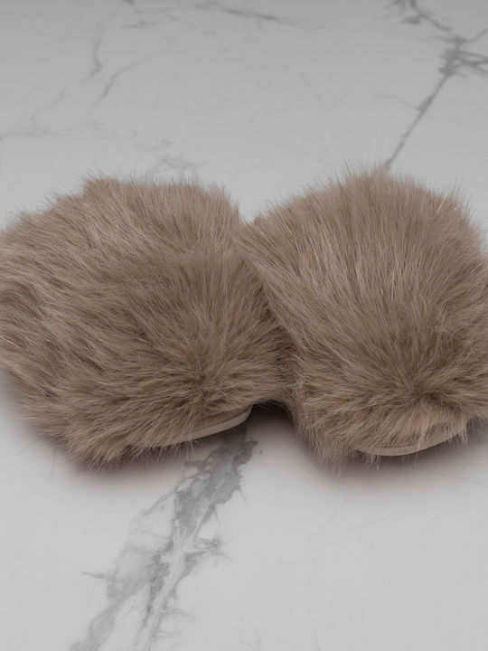 Winter Women's Slippers with Fur Brown