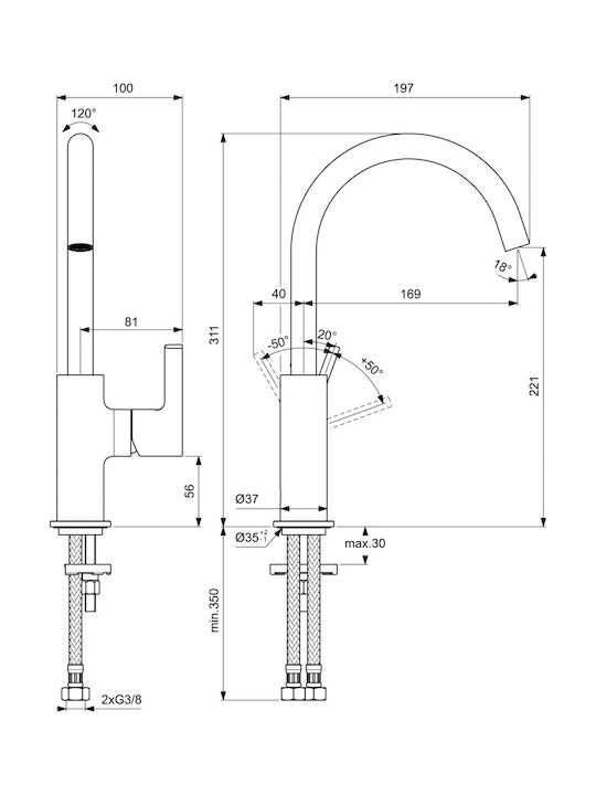 Ideal Standard Joy Αναμεικτική Μπαταρία Νιπτήρα Χρυσή