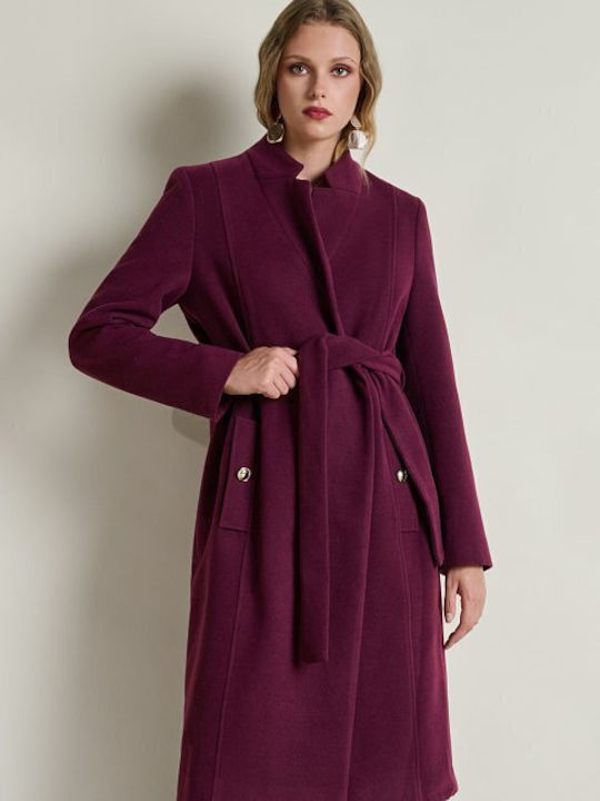 Damen Bordeaux Mantel mit Gürtel