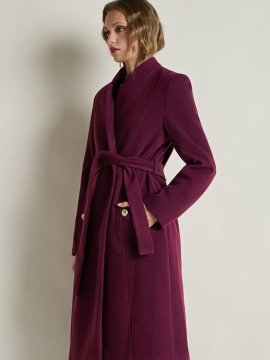 Damen Bordeaux Mantel mit Gürtel