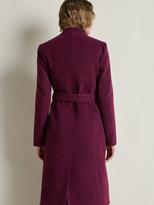 Damen Bordeaux Mantel mit Gürtel