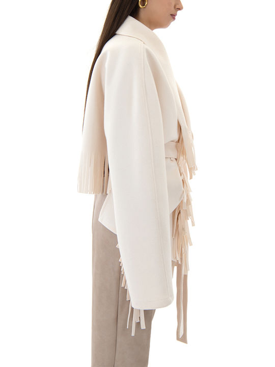 Damen Ecru Kurzmantel mit Gürtel
