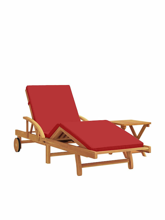 Deckchair Double Wooden with Cushion & Wheels Red with Table 2pcs 200x40x40cm.