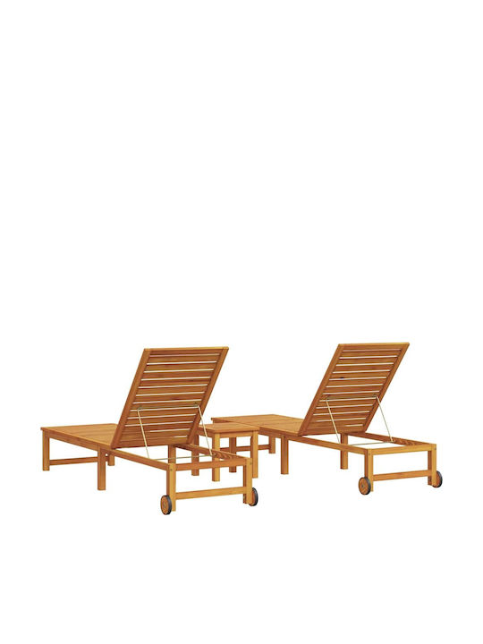Градински Шезлонг Дървен Кафяв С Масичка 3 Бройки 202x35x34см