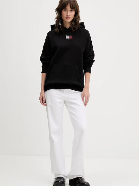 Long Women's Sweatshirt Hooded Black