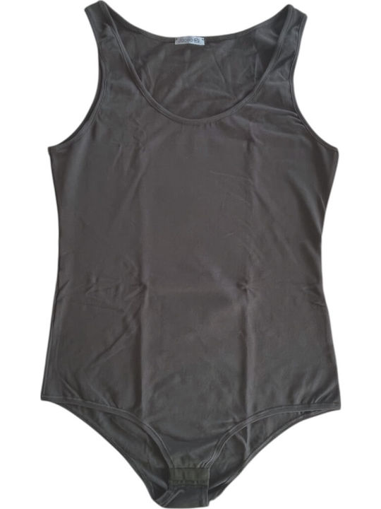 Jadea Gray-Anthracite Cotton Sleeveless Bodysuit Wide Straps 4152