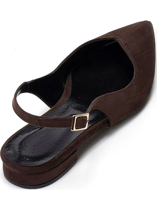 Suede Slingback Ballerinas With strap Brown