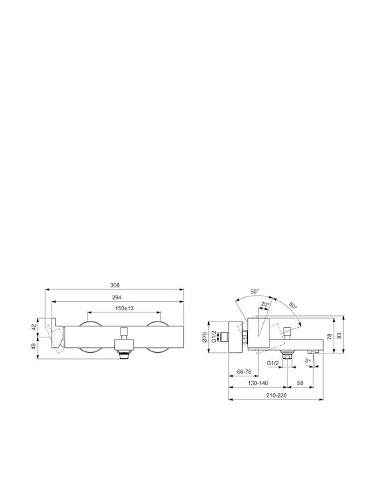 Ideal Standard Extra Αναμεικτική Μπαταρία Μπανιέρας Ασημί