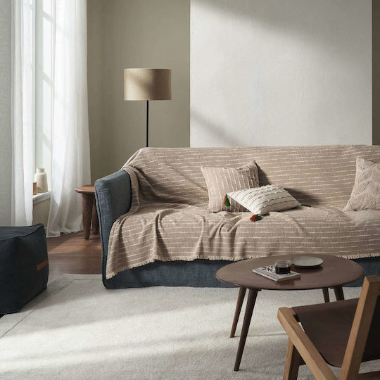 Gofis Home Beige Zweisitzer-Sofa Überwurf Jacquard 180x250cm