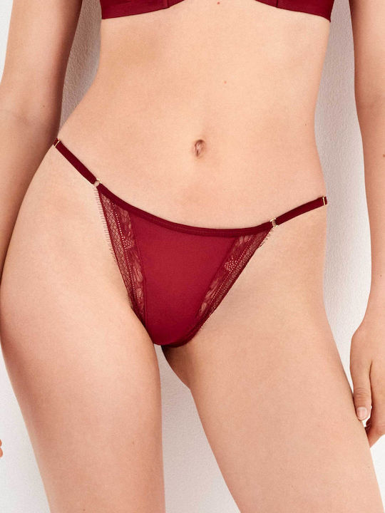 Gisela Δαντελένιο Σετ Εσωρούχων Σουτιέν με String Μπορντο