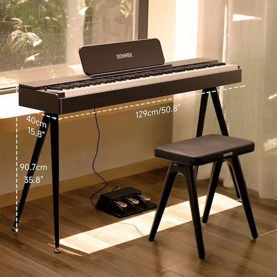 Donner Electric Stage Piano S-100B Set with 88 Weighted Keys and Connection with Headphones