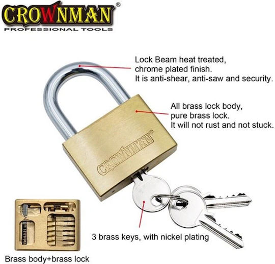 Crownman Bronze Padlock Brass with Key 30mm 1pcs