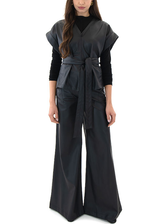 Women's Blouse Leather Sleeveless Black