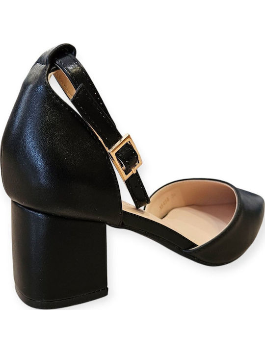 Pumps mit Riemchen & Chunky mittelhoher Absatz Schwarz