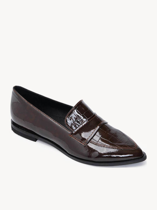 Maro Loafers Din Lac Croco Model Cu Vârf Ascuțit
