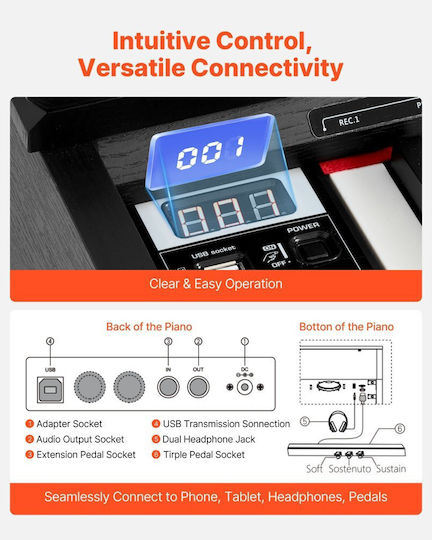 Vevor Electric Stage Piano QPZFGSZCGQ88112ZM001V2 with 88 Weighted Keys Built-in Speakers and Connection with Headphones