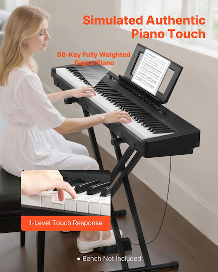 Vevor Electric Stage Piano QPZBZSZCGQ88DTDH4001V2 with 88 Weighted Keys Built-in Speakers and Connection with Headphones Black
