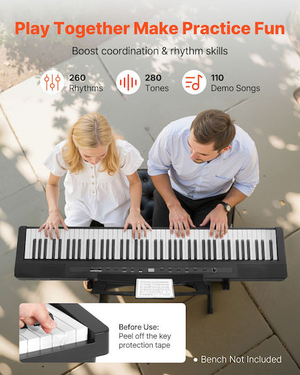 Vevor Electric Stage Piano QPZBZSZCGQ88DTDH4001V2 with 88 Weighted Keys Built-in Speakers and Connection with Headphones Black