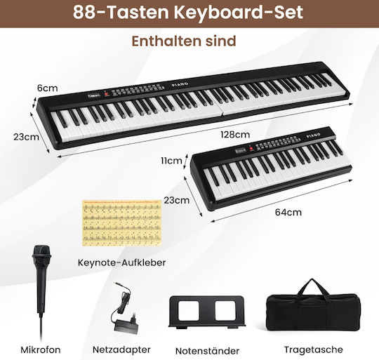 Costway Synthesizer MU10117DE-BK με 88 Δυναμικά Πλήκτρα Μαύρο