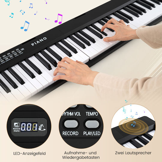 Costway Electric Stage Piano MU10132DE-DK Set with 88 Dynamically Keys Built-in Speakers and Connection with Headphones