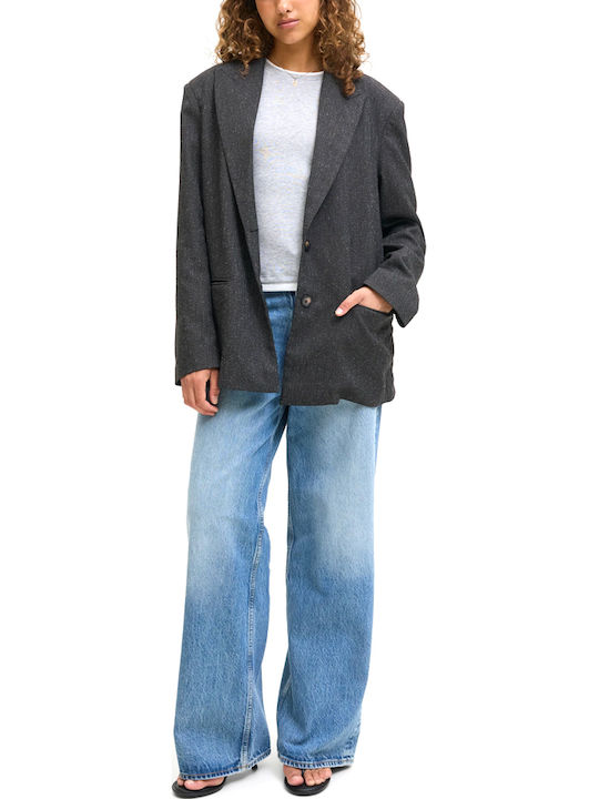 Jack & Jones Μακρύ Γυναικείο Σακάκι Λευκό-μαύρο
