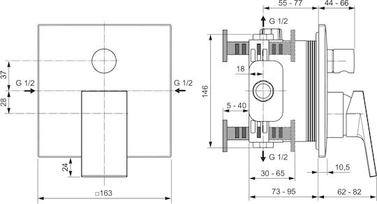 Ideal Standard Extra Built-in Faucet Mixer for Shower 2 Exits Gray