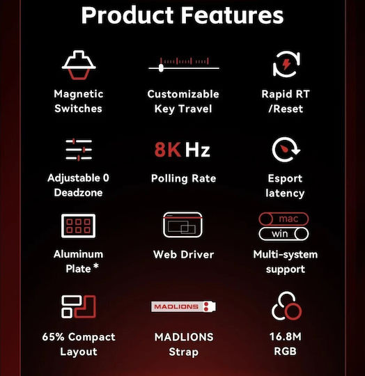 Madlions Professional MAD 60 HE Flagship V2 Gaming Mechanical Keyboard 60% with Magnetic switches and RGB lighting (English US) White