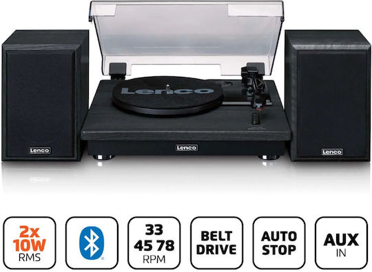 Lenco LS-100 LS100BK Turntables with Preamp and Built-in Speakers Black