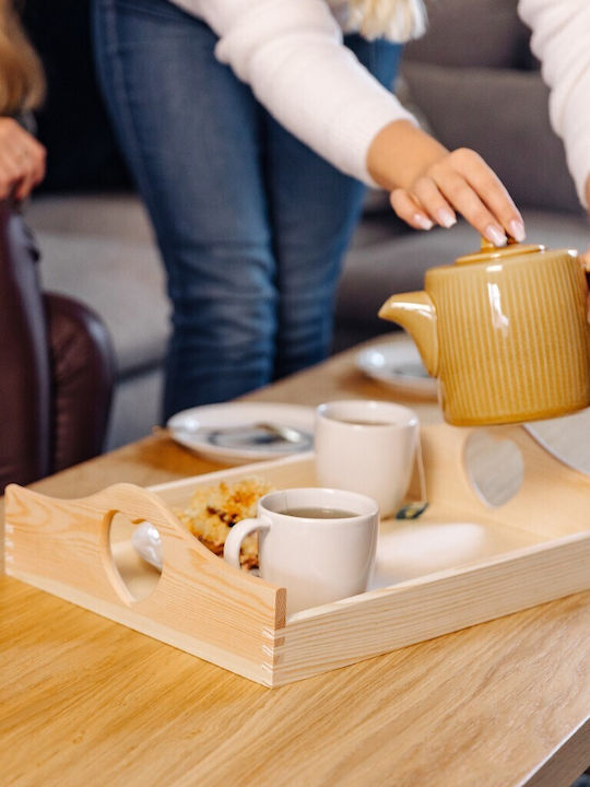 Creative Дърво Поднос за сервиране с Дръжки в Бежов Цвят 40x30x10.5см JAN-CD-TRAY-HEART-L 1бр
