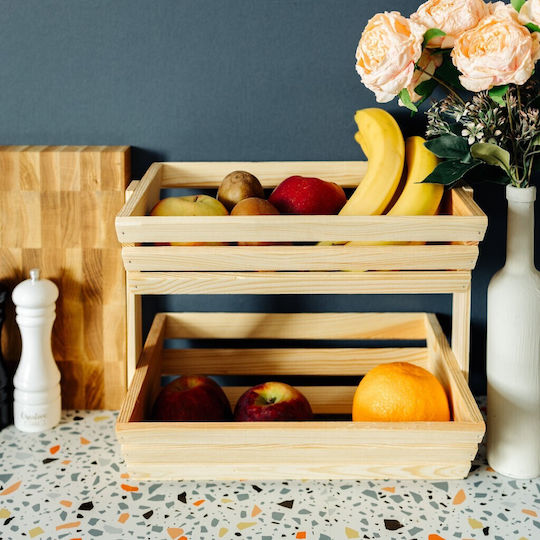 Creative Wooden Fruit Bowl 2 Levels Beige 30x28x36cm
