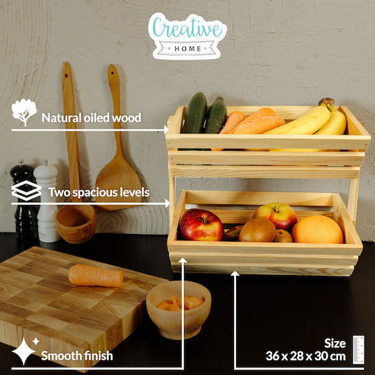 Creative Wooden Fruit Bowl 2 Levels Beige 30x28x36cm
