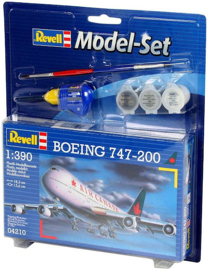 Revell Boeing 747-200 Modeling Figure Airplane 60 Pieces in Scale 1:390 with Glue and Paints 18.6x15.6cm.