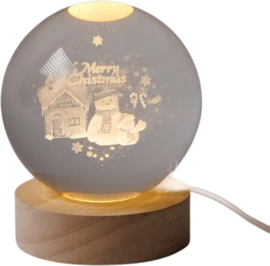 Illuminated Ball 8cm Christmas Figure Snowman Design With House USB 6 Warm White SMD LED Base 7cm Power Extension 70cm IP20 Eurolamp 600-47063