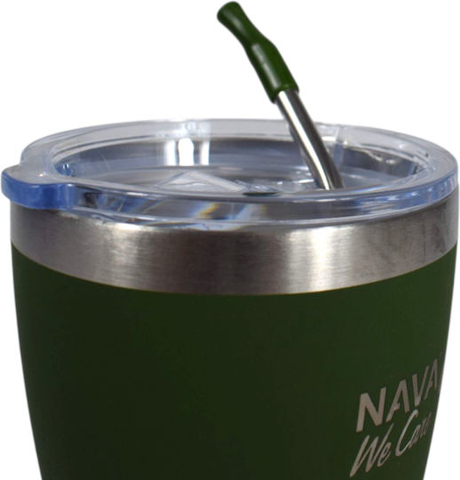 Nava Pahar Termos Oțel inoxidabil / Plastic Fără BPA 360ml Dark green cu Pai