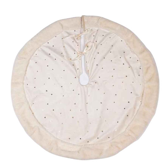 Christmas Tree Skirt Polyester Beige with Velvet Texture D90cm.