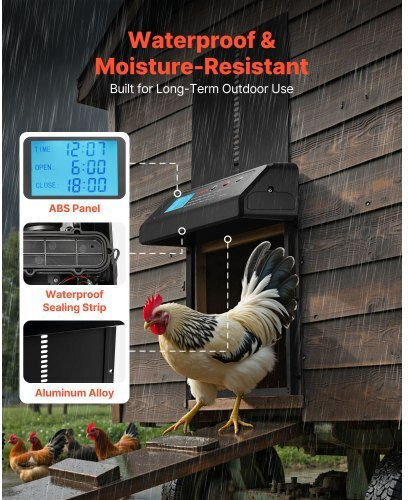 Automatic Chicken Coop Door Vevor Chicken Coop Door Battery Timer Manual Adjustment Anti-Pinch Safety Durable Aluminum Alloy Automatic Door Opener Chick Run Waterproof Seal Black