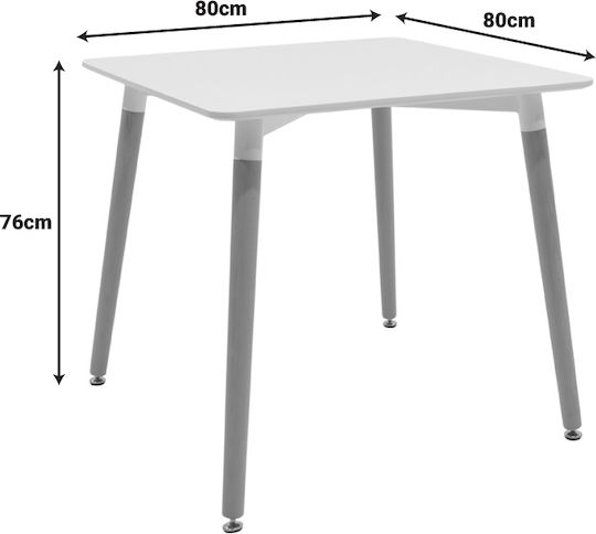 Snow Square Table Dining Room Wooden White-natural Shade 80x80x76cm