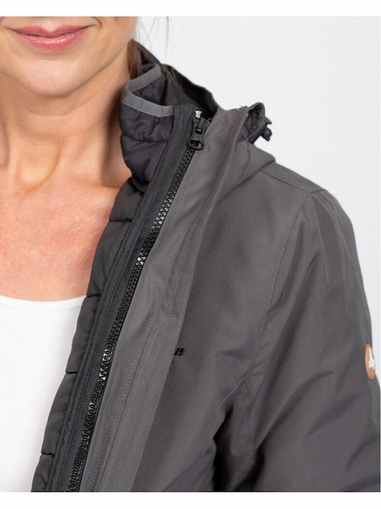 Katja 3 in 1 Long Women's Jacket for Winter Dark Grey