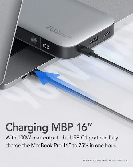 ZMI Qb826g Power Bank 25000mAh με Θύρα USB-A και 2 Θύρες USB-C Power Delivery / Quick Charge 3.0 Γκρι