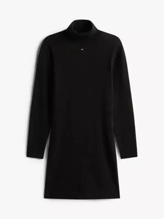 Mini Dress Knitted Turtleneck Black