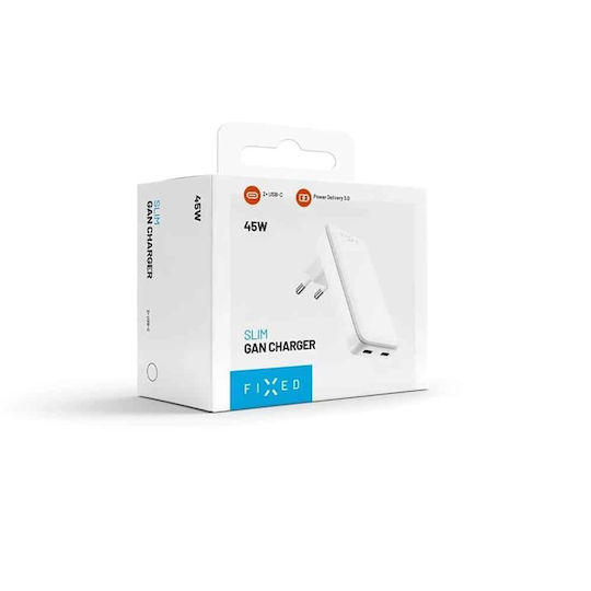 Fixed Φορτιστής Χωρίς Καλώδιο GaN με 2 Θύρες USB-C 45W Power Delivery Λευκός