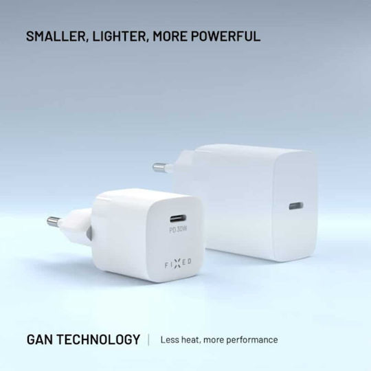 Fixed Φορτιστής Χωρίς Καλώδιο GaN με Θύρα USB-C 30W Power Delivery Λευκός (Mini)