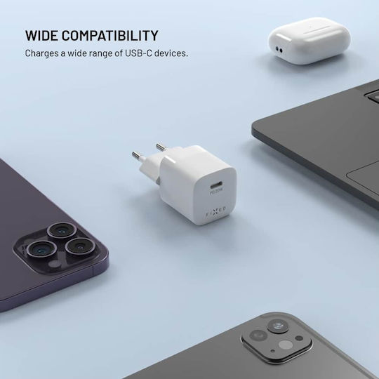 Fixed Ladegerät mit USB-C Anschluss und Kabel USB-C - USB-C 20W Stromlieferung Weißs (Mini)