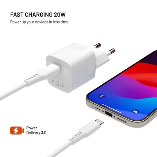 Fixed Ladegerät mit USB-C Anschluss und Kabel USB-C - USB-C 20W Stromlieferung Weißs (Mini)
