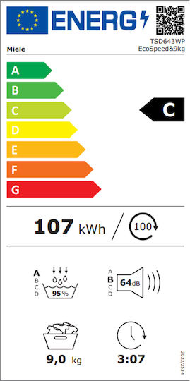 Miele TSD643WP Στεγνωτήριο 9kg με Αντλία Θερμότητας