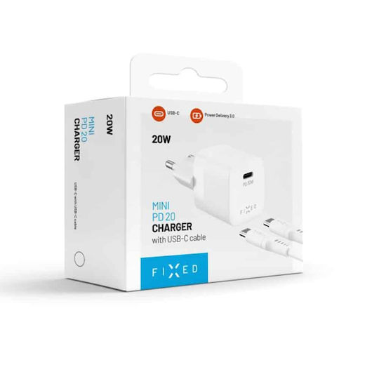 Fixed Ladegerät mit USB-C Anschluss und Kabel USB-C - USB-C 20W Stromlieferung Weißs (Mini)