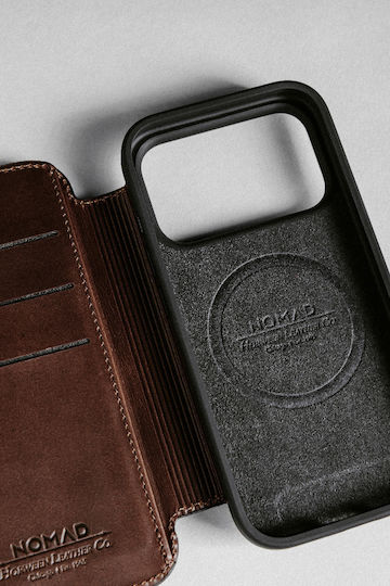 Nomad Horween Modern Folio Brieftasche Leder / Silikon 2mm Schwarz (iPhone 17 Pro Max)