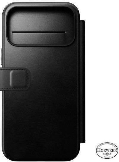 Nomad Horween Modern Folio Brieftasche Leder / Silikon 2mm Schwarz (iPhone 17 Pro Max)