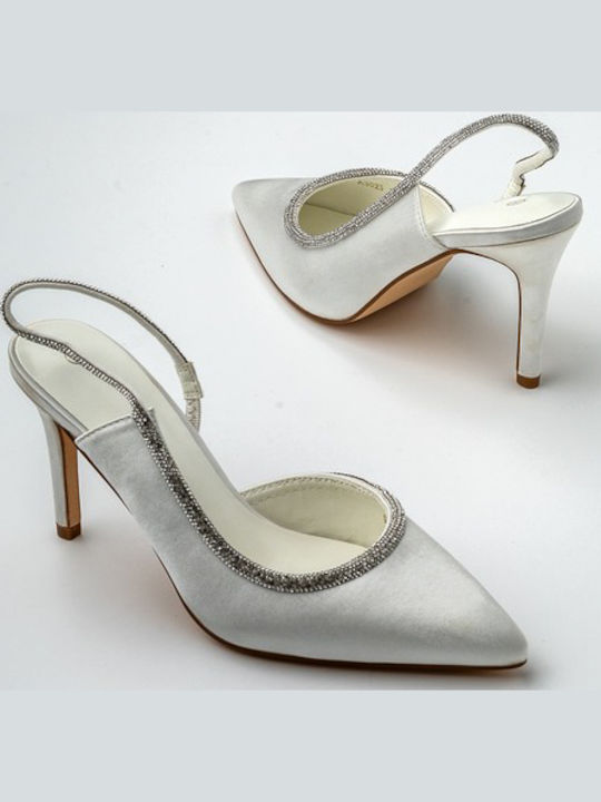 Synthetic Leather Stiletto White High Heels with Strap